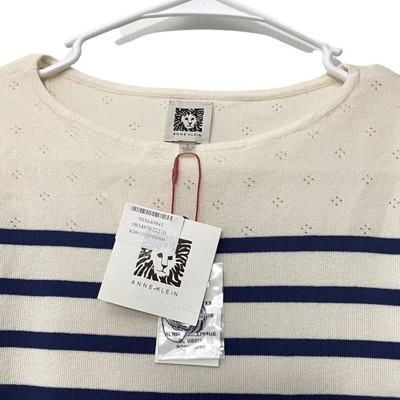 Anne Klein Striped Sweater | Ivory / Cream Blue | Size S - Picture 4 of 11